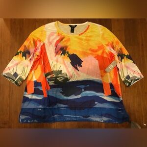 Ali Miles Blouse Top NWT 2X Colorful Tropical Bright Vacation